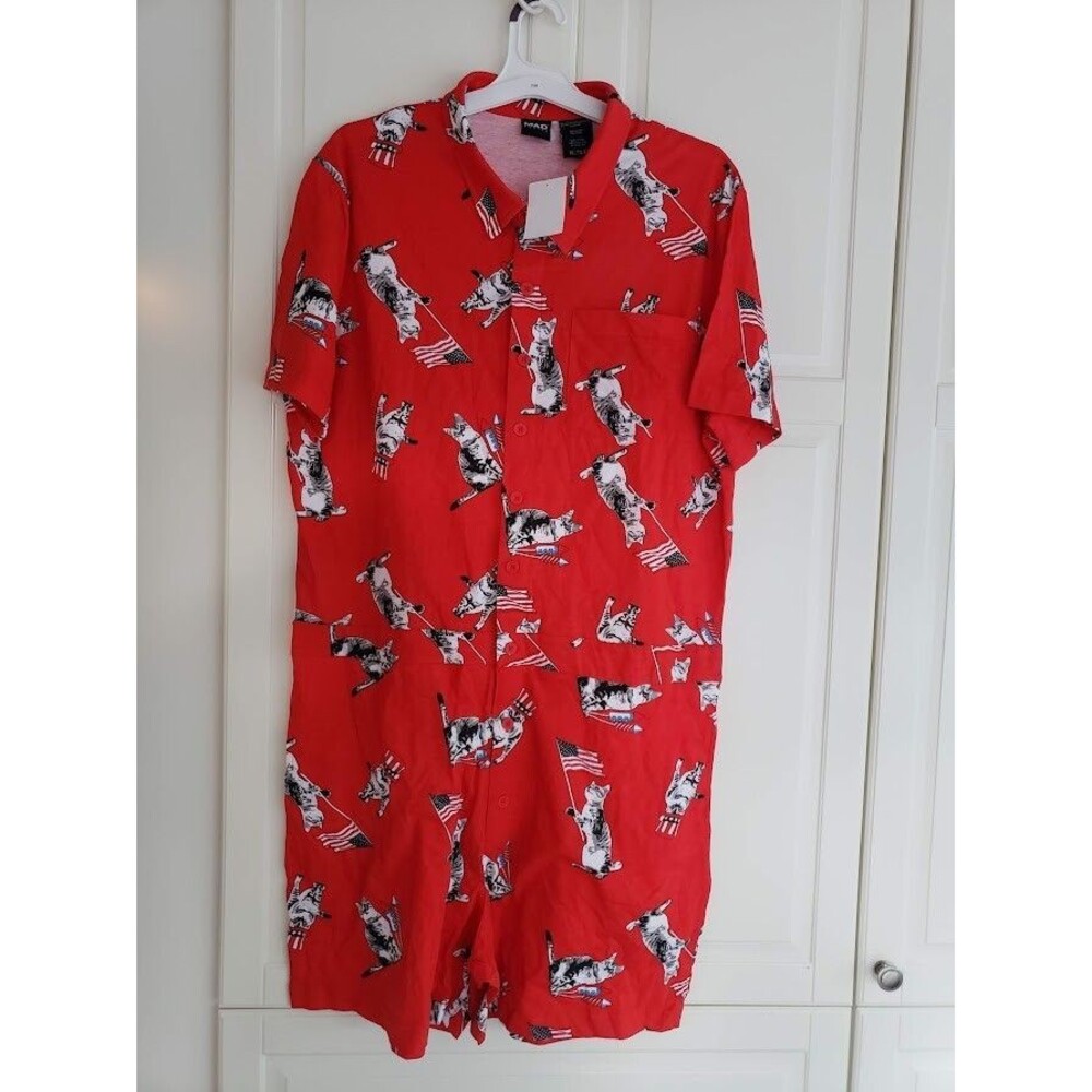 MAD ENGINE Cat Americana Romper - 4th of July - Mens size XL - NEW